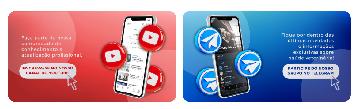 Cards de divulgação dos canais ABHV no YouTube e Telegram.